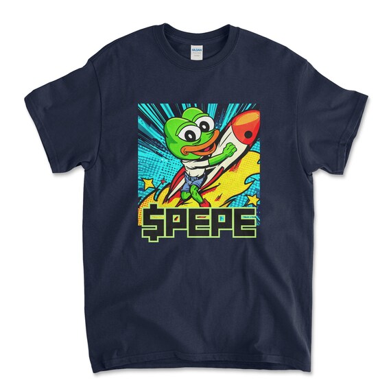Crypto PEPE COIN Navy Color T-Shirt. Unisex Heavy Cotton Tee UPC254