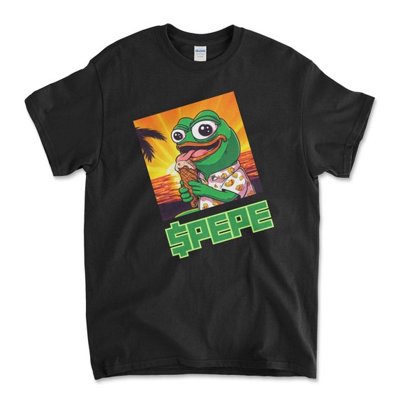 Crypto PEPE COIN Black Color T-Shirt. Unisex Heavy Cotton Tee UPC259