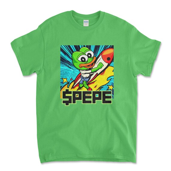 Crypto PEPE COIN Electric Green Color T-Shirt. Unisex Heavy Cotton Tee UPC252