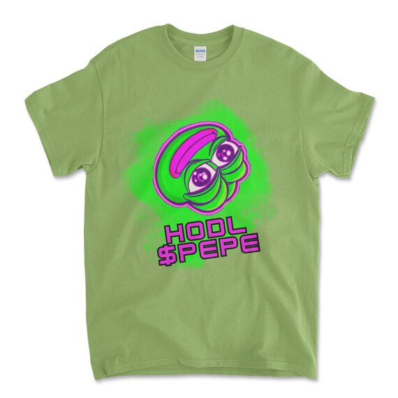 Crypto PEPE COIN Kiwi Color T-Shirt. Unisex Heavy Cotton Tee UPC225
