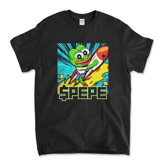 Crypto PEPE COIN Black Color T-Shirt. Unisex Heavy Cotton Tee UPC250