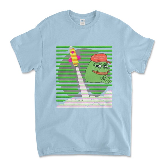 Crypto PEPE COIN Light Blue Color T-Shirt. Unisex Heavy Cotton Tee UPC235