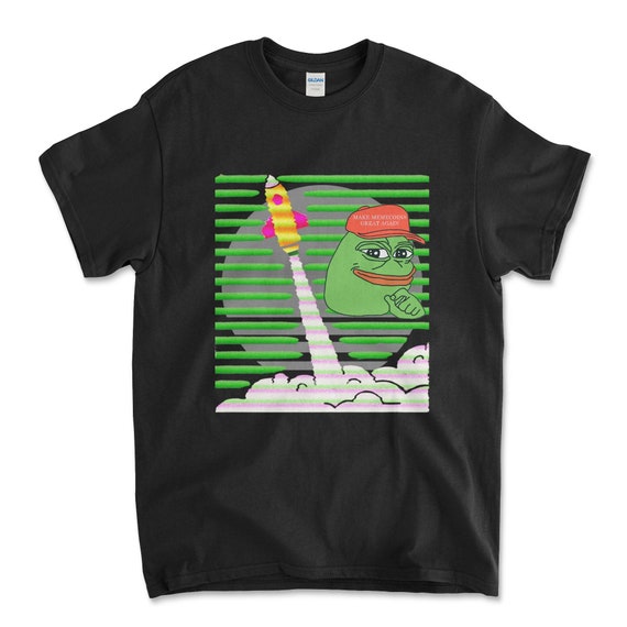 Crypto PEPE COIN Black Color T-Shirt. Unisex Heavy Cotton Tee UPC232