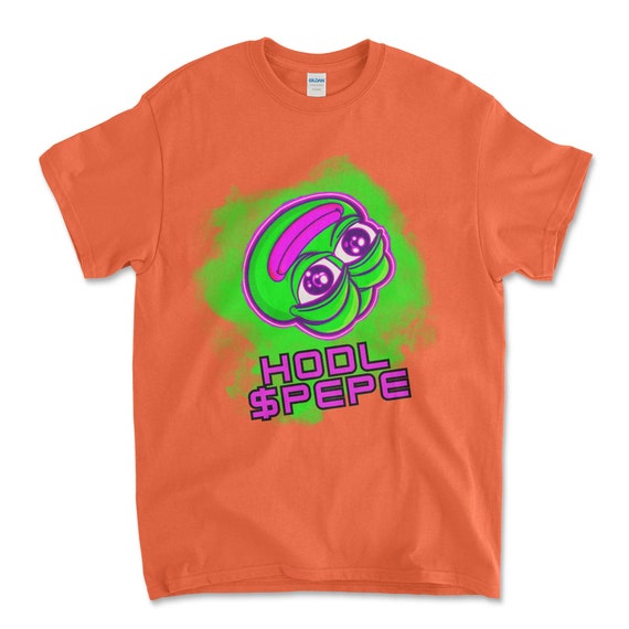 Crypto PEPE COIN Orange Color T-Shirt. Unisex Heavy Cotton Tee UPC230