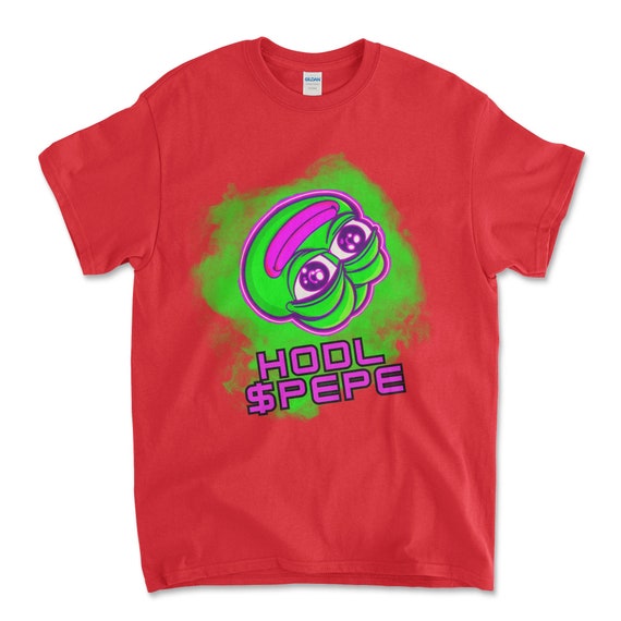 Crypto PEPE COIN Red Color T-Shirt. Unisex Heavy Cotton Tee UPC231