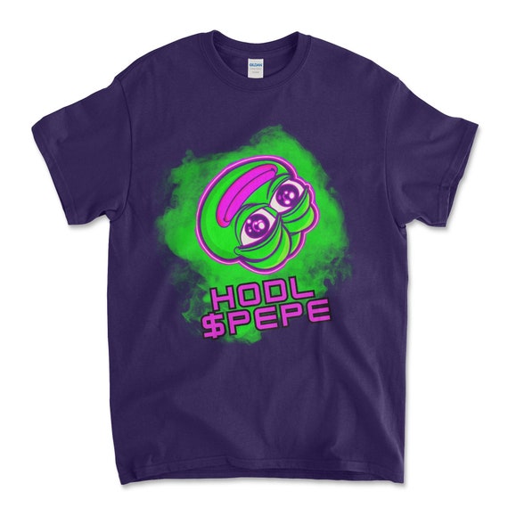 Crypto PEPE COIN Purple Color T-Shirt. Unisex Heavy Cotton Tee UPC228