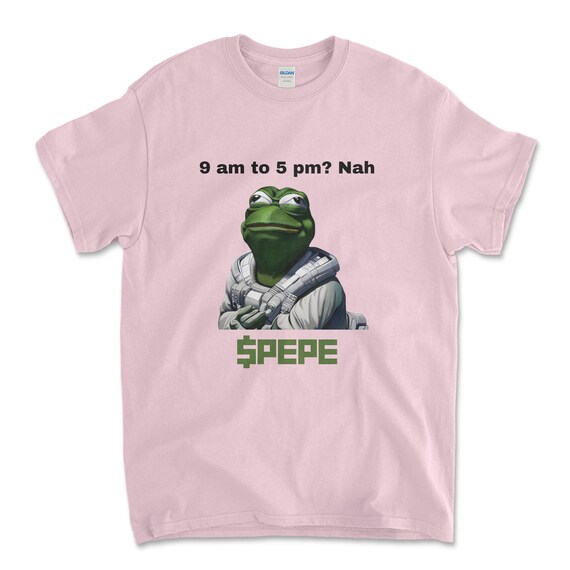 Crypto PEPE COIN Light Pink Color T-Shirt. Unisex Heavy Cotton Tee UPC247