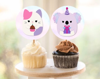 Squishmallows Birthday Squad Cupcake Toppers, INSTANT Download, Squishmallows Birthday Parties, Squishmallows Cupcake Toppers, Carlota Cat