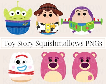Toy Story Squishmallows PNG Clipart Images with Transparent Backgrounds, INSTANT Download, Woody, Buzz Lightyear, Pizza Alien, Lotso, Forky