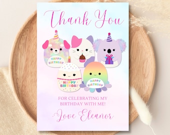 Customizable Squishmallows Thank You Card, Digital Download, Printable Card, Squishmallows Themed Birthday Party Thank You Card