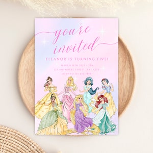 Customizable Disney Princess Birthday Party Invitation, Digital Download, Printable Invitation, Disney Princesses Themed Birthday Invitation image 1