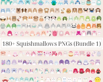 Squishmallows 180+ PNG clipartafbeeldingen met transparante achtergronden, INSTANT Download, Squishmallows partijen, Squishmallows verjaardagen