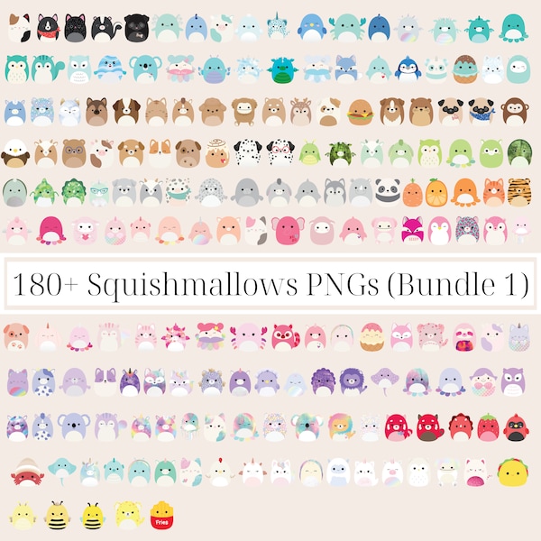 Squishmallows 180+ PNG Clipart Images with Transparent Backgrounds, INSTANT Download, Squishmallows Parties, Squishmallows Birthdays