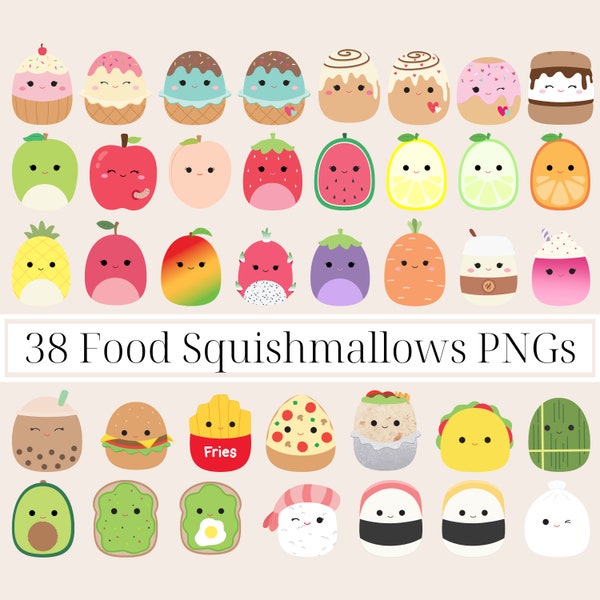 38 Food Squishmallows PNG Clipart Images with Transparent Backgrounds, INSTANT Download, Squishmallows PNG Bundle, Sinclair, Dash, Bernice