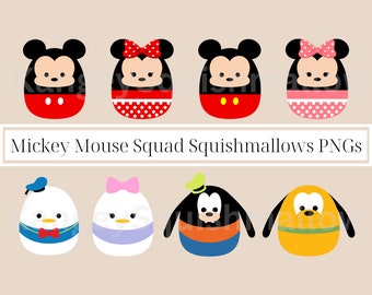 Mickey Mouse Squad Squishmallows PNG Clipart Images with Transparent Backgrounds, INSTANT Download, Minnie, Donald, Daisy, Pluto, Goofy PNGs