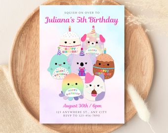 Customizable Squishmallows Birthday Squad Party Invitation, Digital Download, Printable, Carlota, Lyla, Bethany, Elodie, Delenne, Hanina