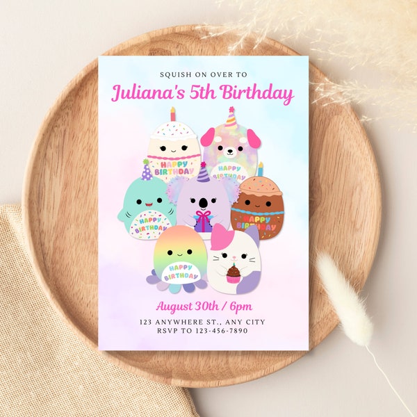 Customizable Squishmallows Birthday Squad Party Invitation, Digital Download, Printable, Carlota, Lyla, Bethany, Elodie, Delenne, Hanina