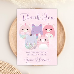 Cartão de agradecimento personalizável de Squishmallows, download digital, cartão para impressão, cartão de agradecimento de festa de aniversário com tema Squishmallows