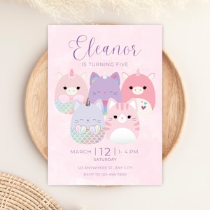 Convite de aniversário personalizável de Squishmallows, download digital, convite para impressão, convite de festa de aniversário com tema Squishmallows