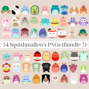54 Squishmallows PNG Bilder mit transparentem Hintergrund, INSTANT Download, Squishmallows Birthday Party, Illia, Mannon, Raisy