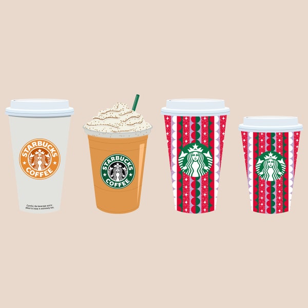 Starbucks PSL & Christmas Coffee PNG Clipart Images with Transparent Backgrounds, INSTANT Download, Starbucks Holiday Coffee Clipart Bundle