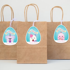 9 Squishmallows Birthday Squad Obrigado Bio Tags, Download INSTANTÂNEO, Squishmallows Bio Tags, Etiquetas de sacola de festa para impressão, versões em PDF e PNG