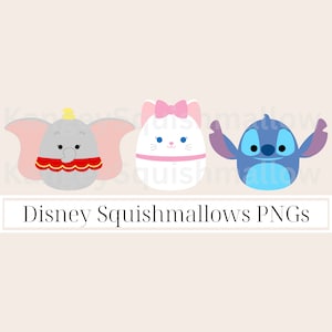 Dumbo, Marie, Stitch Squishmallows PNG Clipart Images with Transparent Backgrounds, INSTANT Download, Marie The Aristocats, Lilo and Stitch
