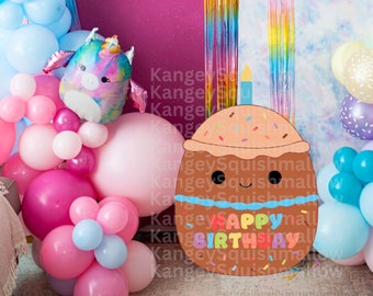 Squishmallows Hanina Chocolate Happy Birthday Cake Découpez le signe, Téléchargement instantané, fond PNG, Décoration d'anniversaire Squishmallows