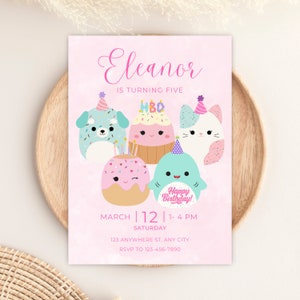 Invitación de fiesta de cumpleaños de Squishmallows personalizable, descarga digital, invitación imprimible, invitación de fiesta de cumpleaños temática de Squishmallows