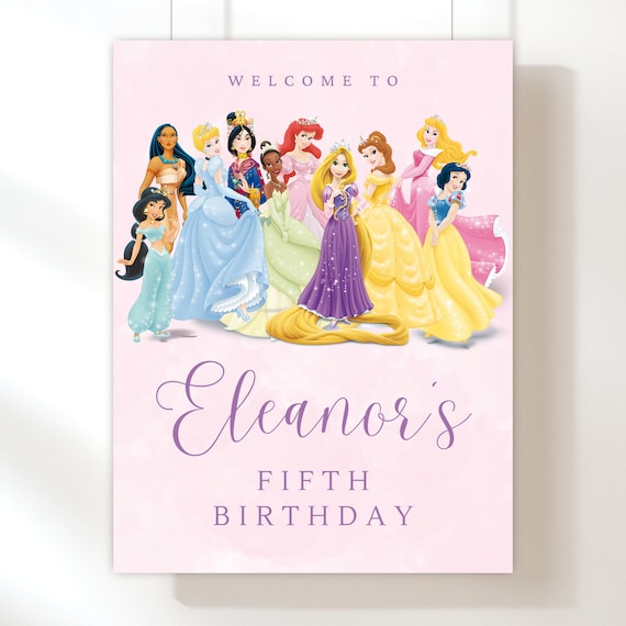Aanpasbaar Disney Princess Birthday Party welkomstbord digitale download afdrukbare poster Disney Princesses verjaardagsthema welkomstbord