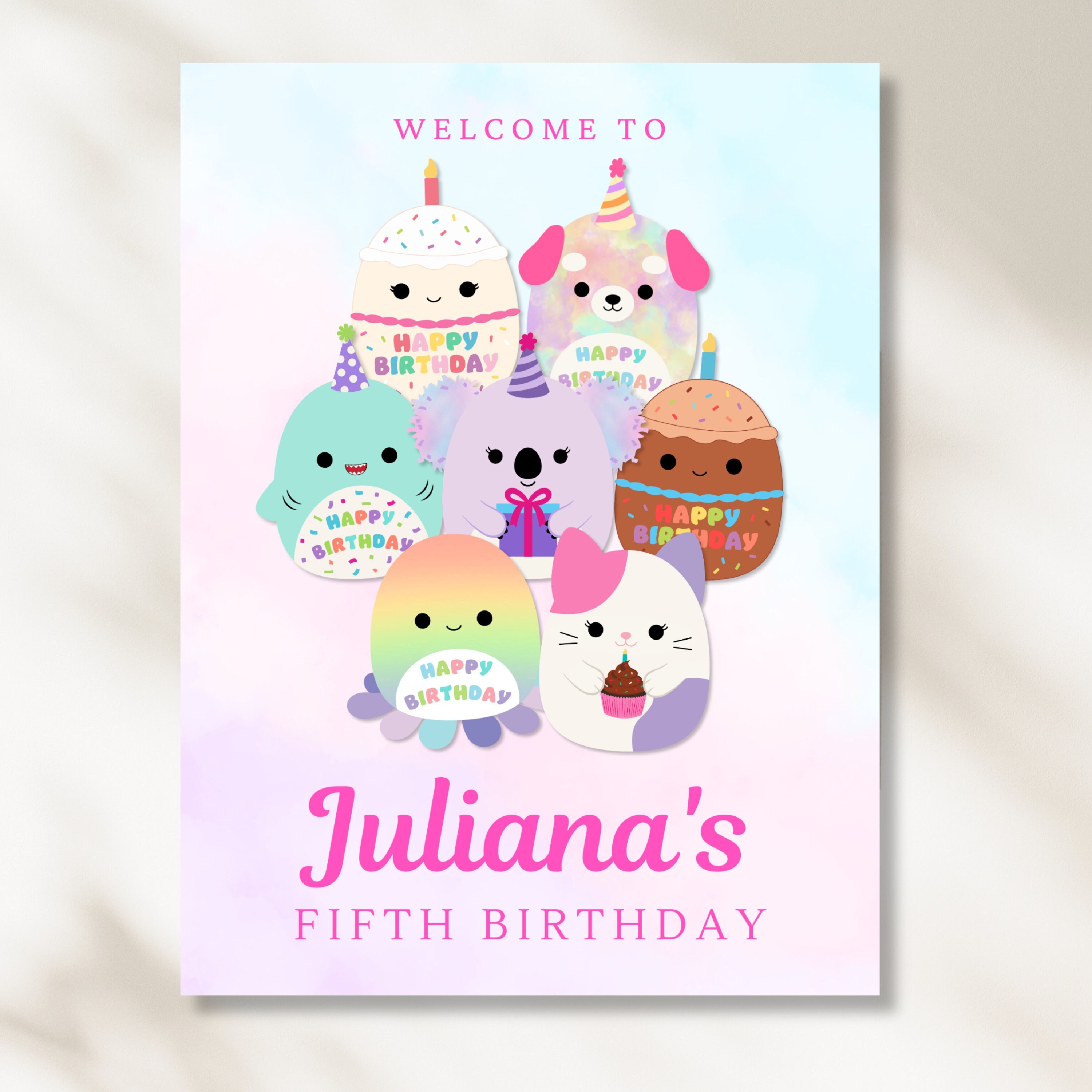 Customizable Squishmallows Birthday Squad Party Welcome Sign, Digital Download, Printable Poster, Squishmallows Birthday Theme Welcome Sign