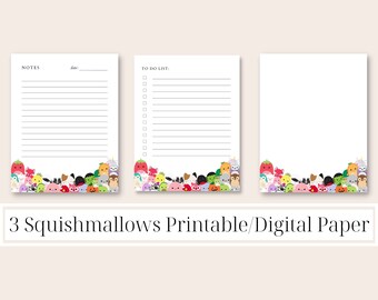 3 Squishmallows Printable/Digital Papers PDFs, INSTANT Download, Squishmallows Notes, To Do List, & Blank Paper, Squishmallows Bday Party