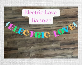 Electric Love Bachelorette Banner | Neon Colors Bachelorette Party Decor | Retro Bachelorette Banner and Decorations | Lightning Bolt Banner