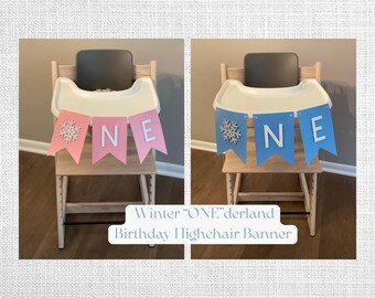 Winter ONEderland Theme Highchair Banner | Snowflake First Birthday Highchair Banner | Snow Much Fun to Be ONE First Birthday Banner