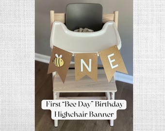 Bee Theme Highchair Banner | Our Little Honey is One Birthday Banner | First Bee Day Birthday Banner | Bumblebee Theme High Chair Banner