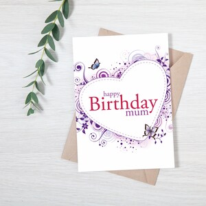 Printable Birthday Card, Digital Birthday Card, Greeting Card - Happy Birthday Mum Butterflies