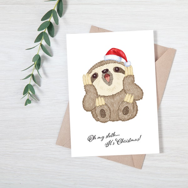 Printable Christmas Card, Digital Christmas Card, Greeting Card - Oh My Sloth... It's Christmas