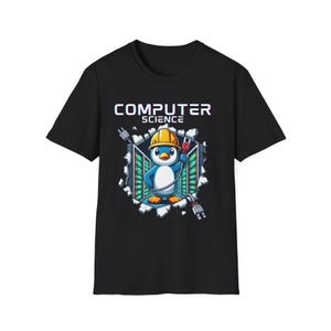 Cartoon Penguin Computer Science T-Shirt | Funny Techie Server Repair Graphic Tee | Cool Geek Gift for Programmers & IT