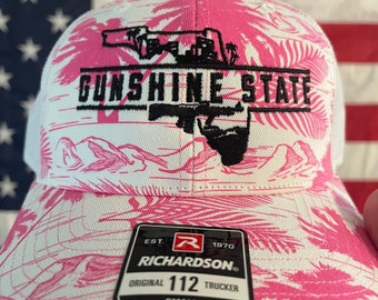 Gunshine State Womens Tropical Hat Let’s go Brandon Fuck Joe Biden  Trump Desantis NASCAR Doublesided Flag Florida 2nd Amendment Marines