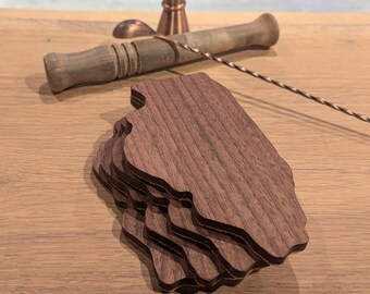 Illinois Coasters: Set of 4 Coasters in Walnut with Cork Backing