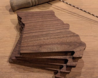 Missouri Coasters: Set of 4 Coasters in Walnut with Cork Backing