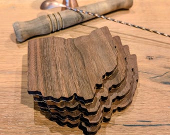 Ohio Coasters: Set of 4 Coasters in Walnut with Cork Backing