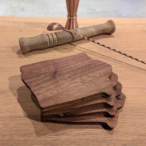Set of 4 State of Iowa Solid Wood Coaster Handmade with Locally Sourced Walnut
