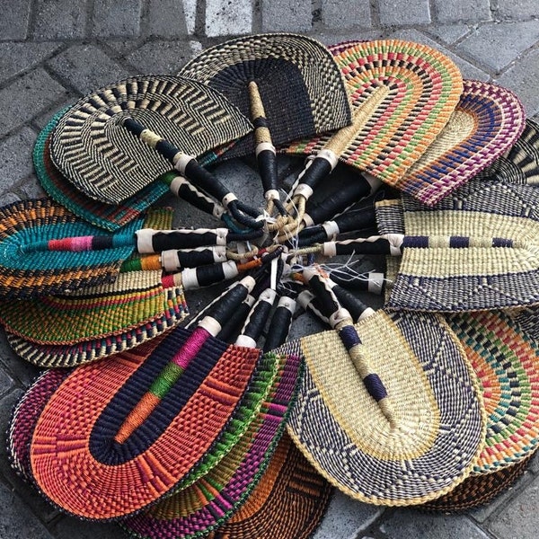 Wholesale Handmade 12 pieces Bolga fans, Ghana Fans, handwoven fans, Traditional fans