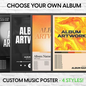 3er SET - Wählen Sie Ihr eigenes Album Poster + Stil | Benutzerdefiniertes Album Poster | Album-Cover | Tracklist Poster | Posterdruck | Wand-Dekor-Geschenke
