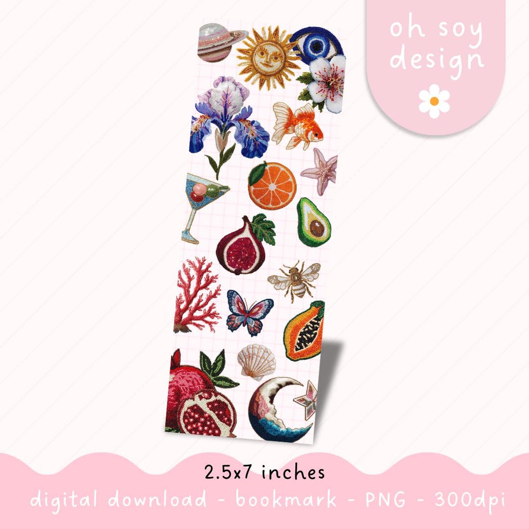 Bead Patch Printable Bookmark PNG, Summer Bookmark, Digital Download - Etsy