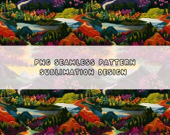 Landscape Faux Embroidery Floral Seamless Pattern Sublimation Design Digital Download PNG Instant DIGITAL ONLY