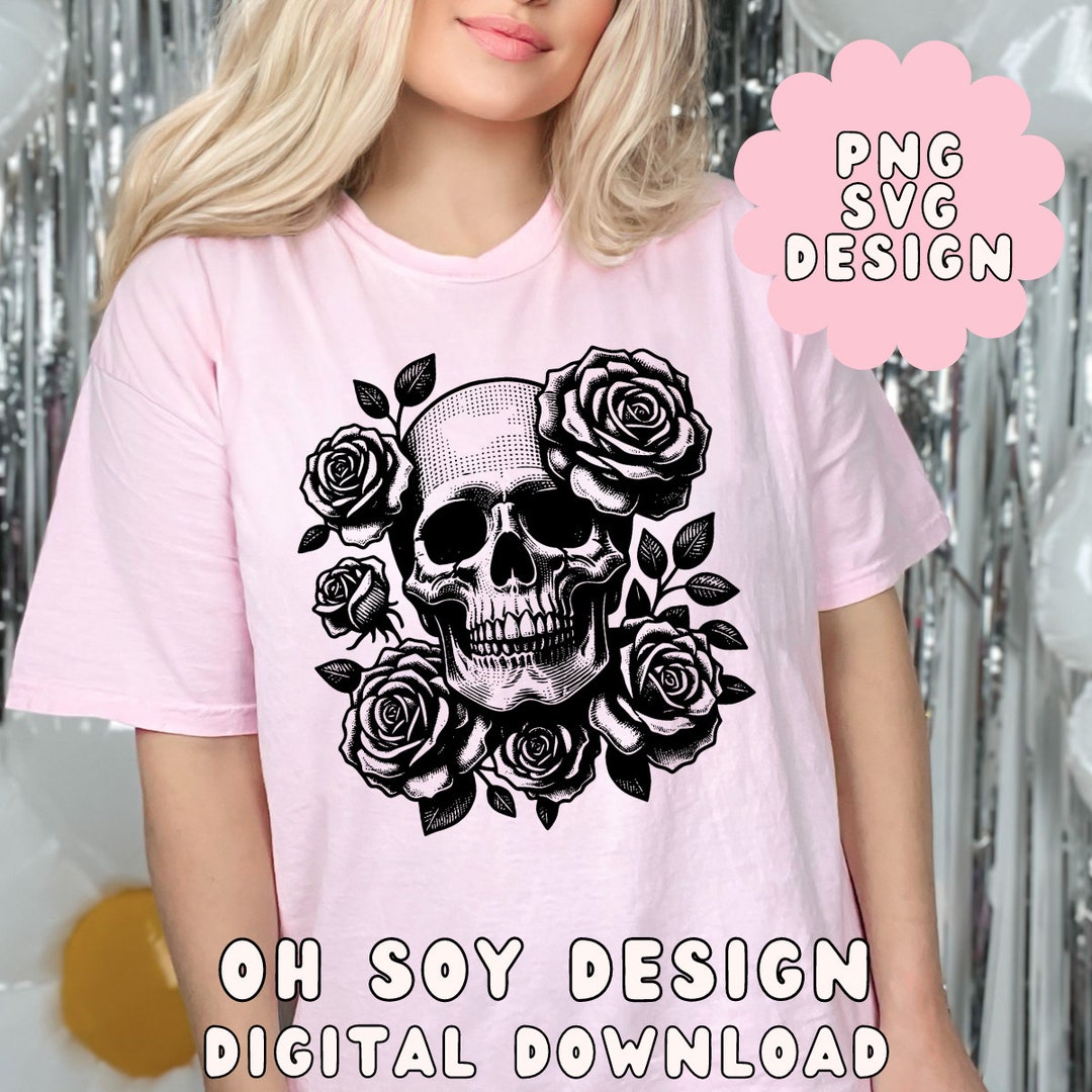 Skull and Roses SVG PNG, Skeleton Roses Svg Png, Vector Art, Digital ...