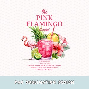 Pink Flamingo Cocktail Ricetta PNG, Design di sublimazione per una maglietta, Sublimazione dell'acquerello, Sublimazione PNG vintage, PNG tropicale
