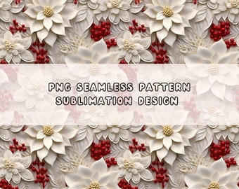 Christmas Floral 3d Seamless Pattern Sublimation Design Digital Download PNG Instant DIGITAL ONLY